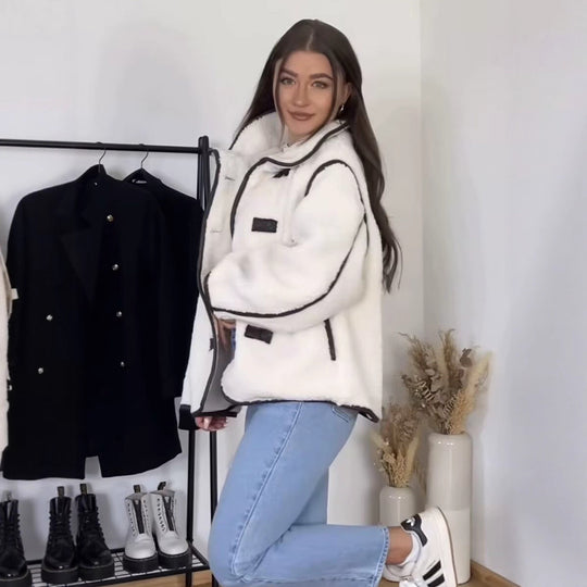 Damen Kuschelige Fleecejacke mit modernem Stehkragen und praktischen Taschen Fudus