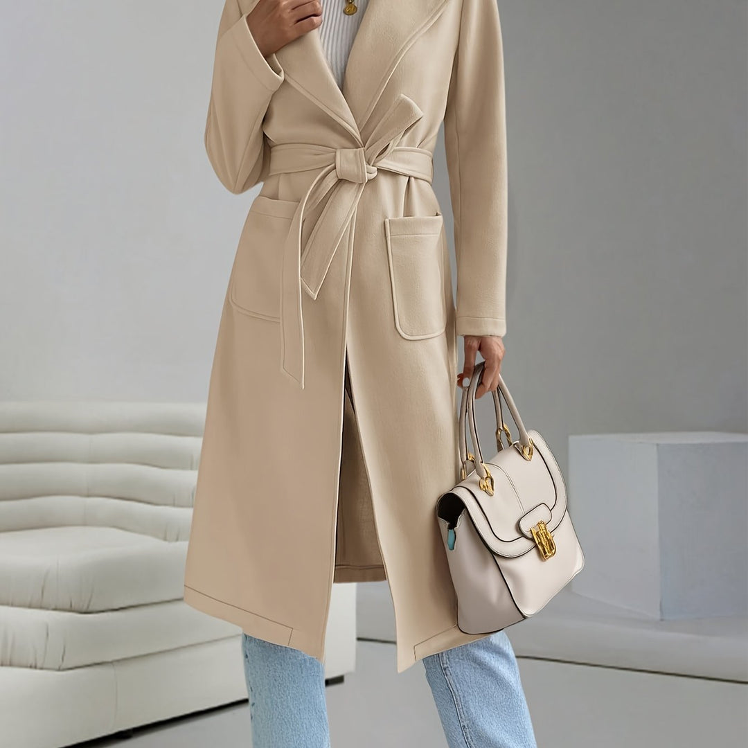 Damen klassischer, eleganter Trenchcoat mit Taillengürtel und dezenten Taschen Fudus