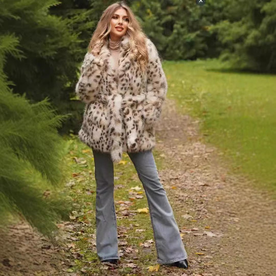 Damen Modischer Kunstfell-Mantel mit Tiermuster und Gürteldesign Fudus