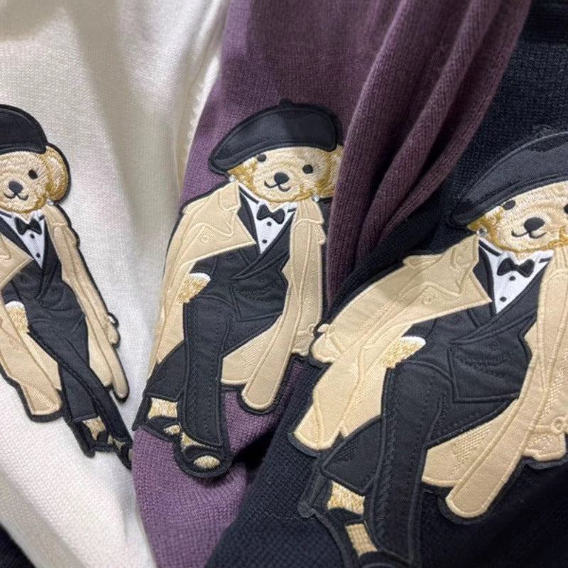 Damen kuscheliger Strickpullover mit dekorativem Bären-Motiv Fudus