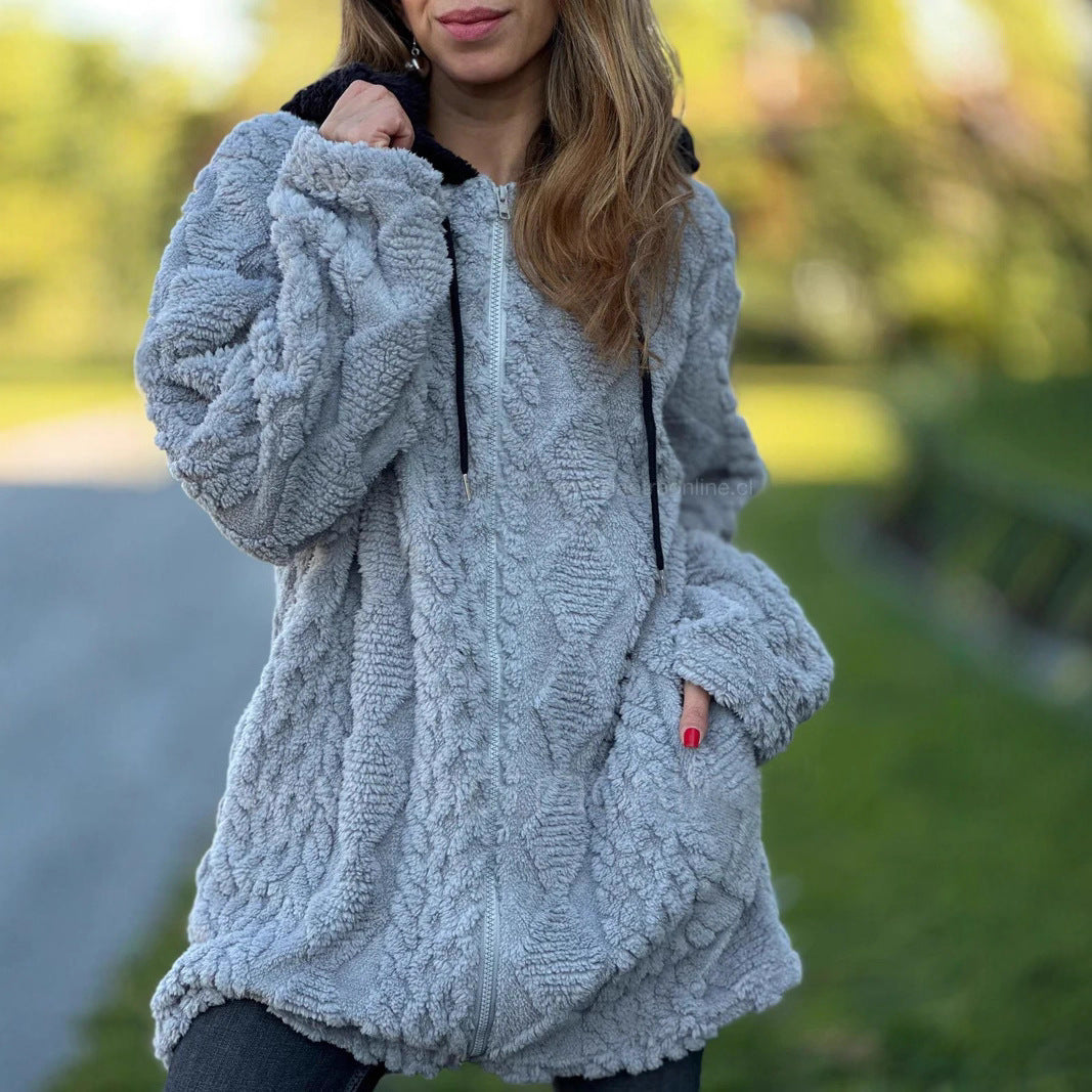 Damen Kuscheljacke aus weichem Teddy-Fleece mit Reißverschluss Fudus