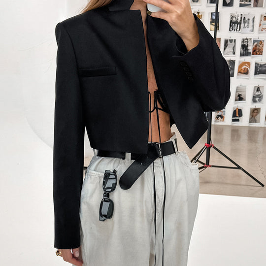 Damen Kurzer Blazer mit Stehkragen und Taschen Fudus