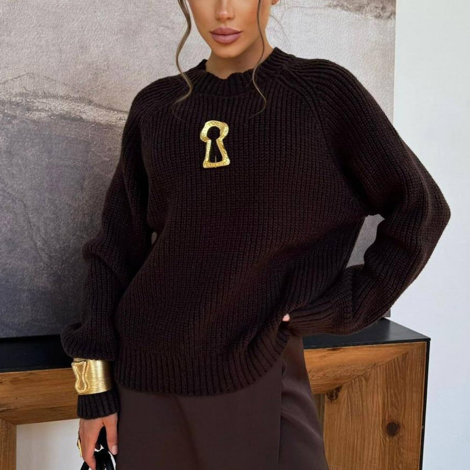 Damen Grobstrickpullover mit lässigem Schnitt und Raglanärmeln Fudus