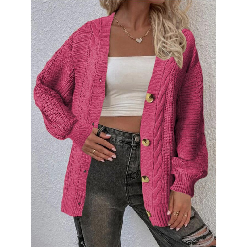 Damen Grobstrickcardigan mit Knopfdetails und Zopfmuster Fudus