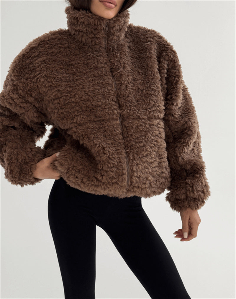 Damen kuschelige Fleecejacke mit hochgeschlossenem Kragen Fudus