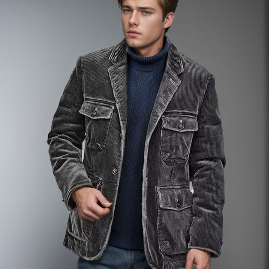 Damen lässige Cordjacke mit aufgesetzten Taschen Fudus