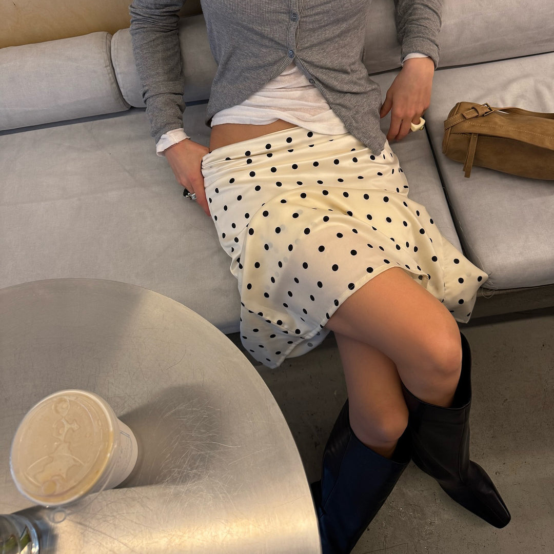 Damen modischer Midirock mit elegantem Punktdesign und hohem Schlitz Fudus