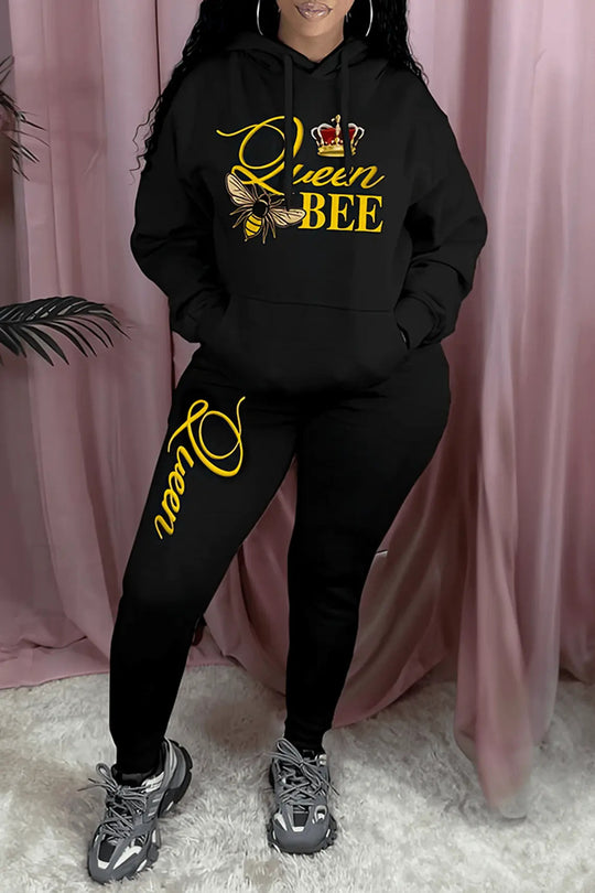 Damen Hoodie und Jogginghose Set mit kreativem "Queen Bee" Design Fudus