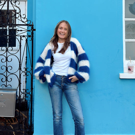 Damen Grobstrickjacke mit modischem Streifenmuster und weiten Ärmeln Fudus