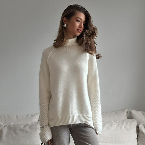 Damen Kuscheliger Strickpullover mit hohem Kragen Fudus