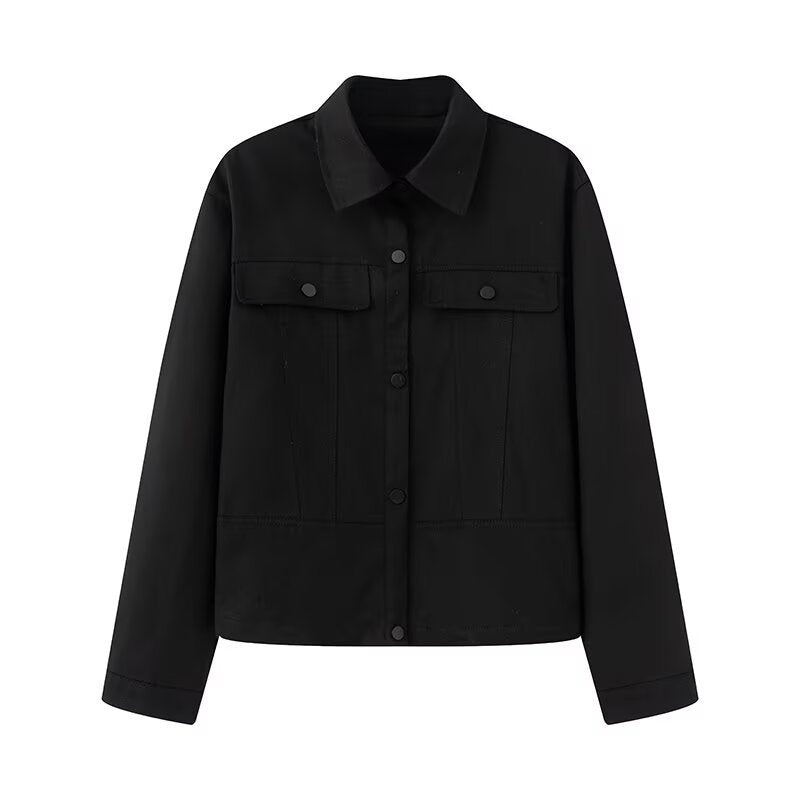 Damen lässige Jeansjacke mit praktischen Taschen Fudus