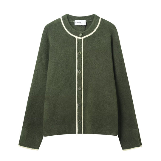 Damen kuschelige Strickjacke mit subtilem Kontrastverschluss Fudus