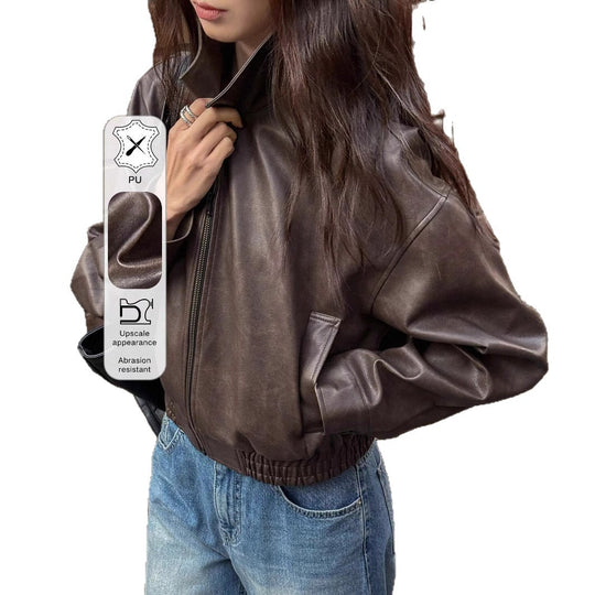 Damen Kunstlederjacke im sportlich-eleganten Schnitt mit elastischem Bund Fudus