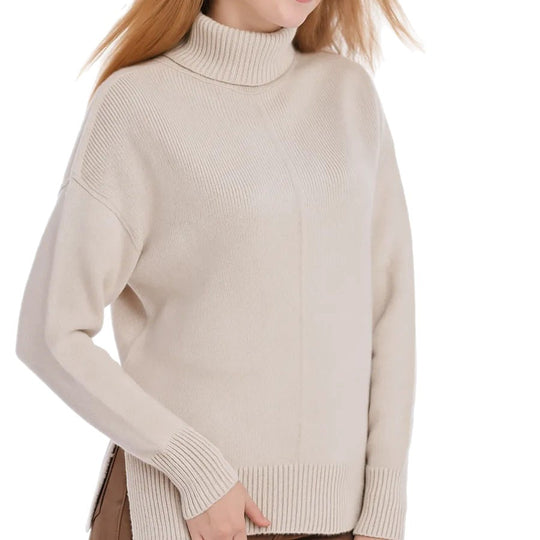 Damen Grobstrickpullover mit hohem Kragen und lässigem Schnitt Fudus