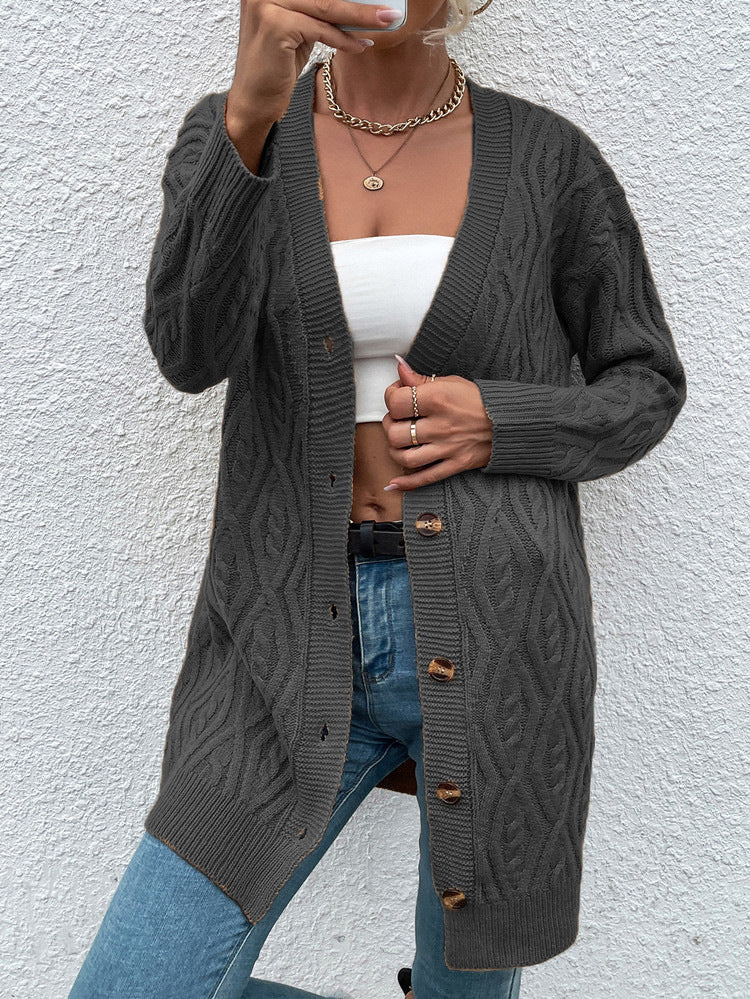 Damen Grobstrick Cardigan mit offenem Design und praktischen Knöpfen Fudus