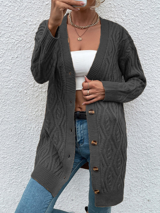 Damen Grobstrick Cardigan mit offenem Design und praktischen Knöpfen Fudus