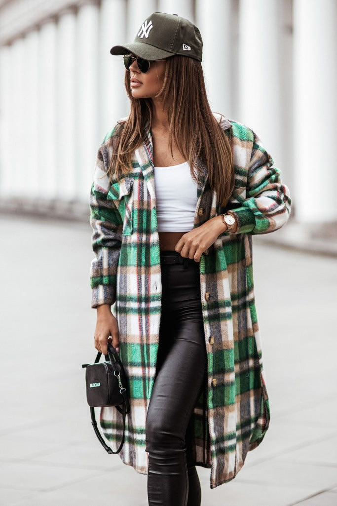 Damen Langer Karierter Mantel Fudus