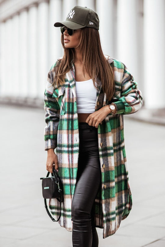 Damen Langer Karierter Mantel Fudus