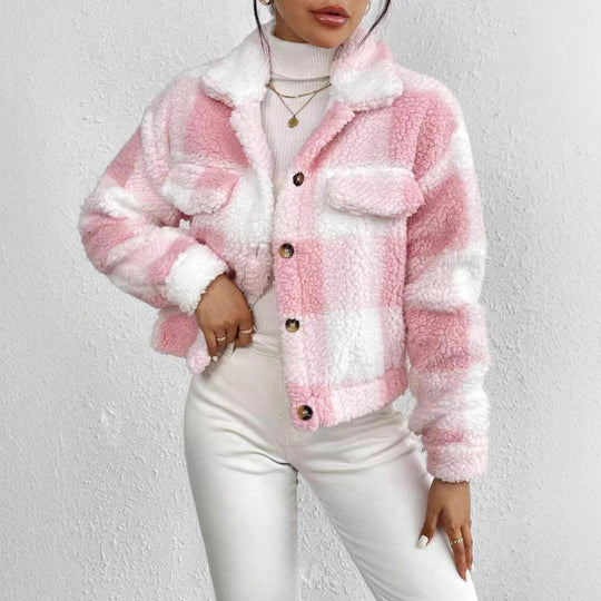 Damen Kurze Fleecejacke im Karomuster Fudus