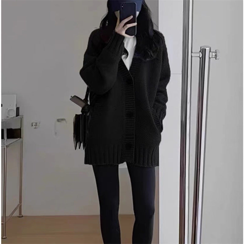 Damen komfortabler Strickcardigan mit großen Taschen Fudus