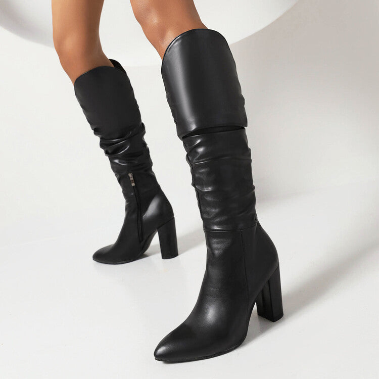 Damen Hohe Stiefel mit raffiniertem Falten-Design Fudus