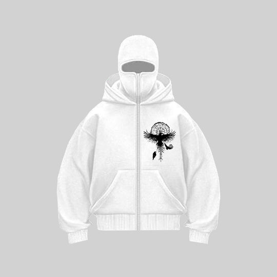 Damen Kapuzenjacke mit einzigartigem Tribal-Druck und hohem Kragen Fudus