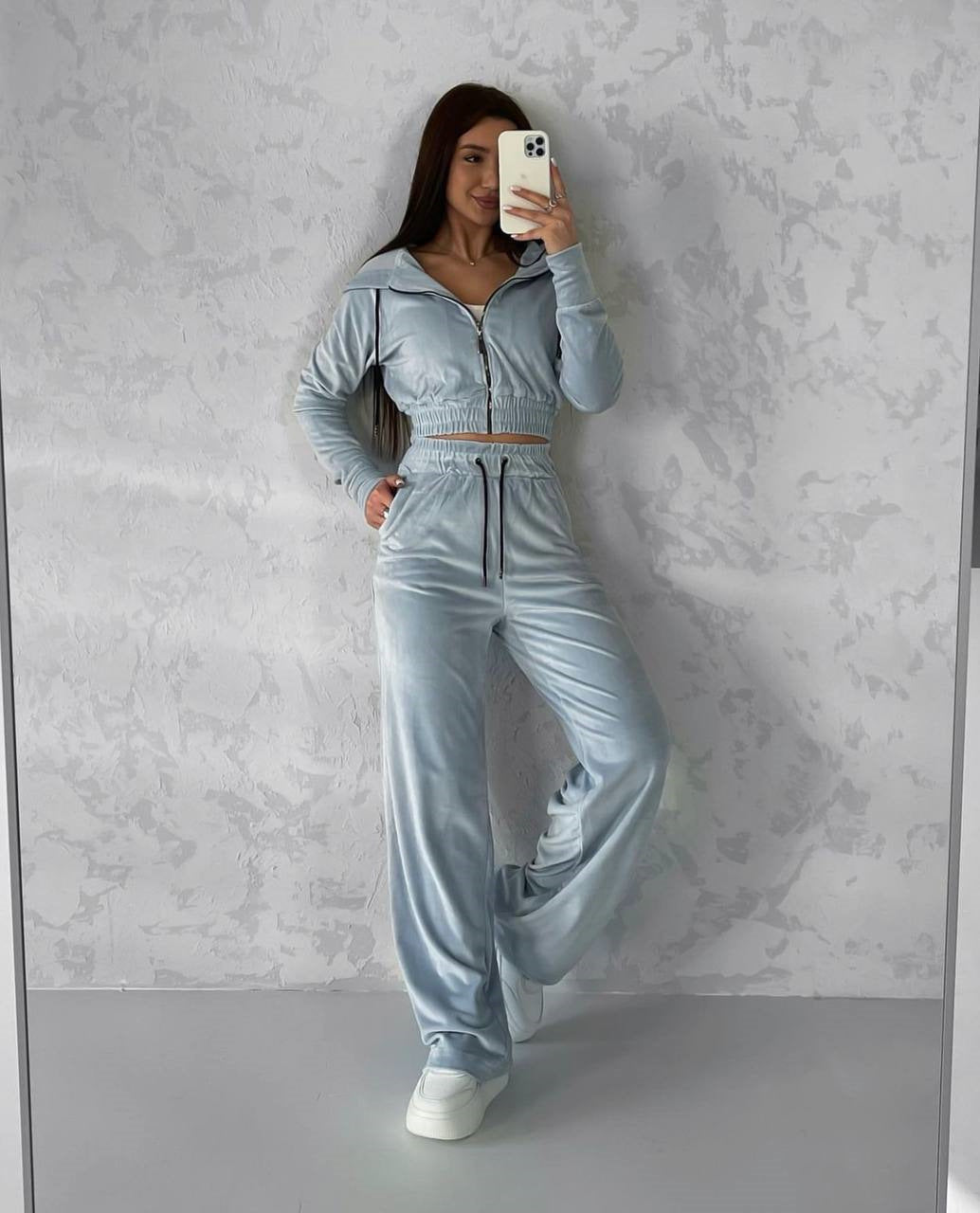 Damen kuscheliges Velours-Lounge-Set mit Kapuze Fudus