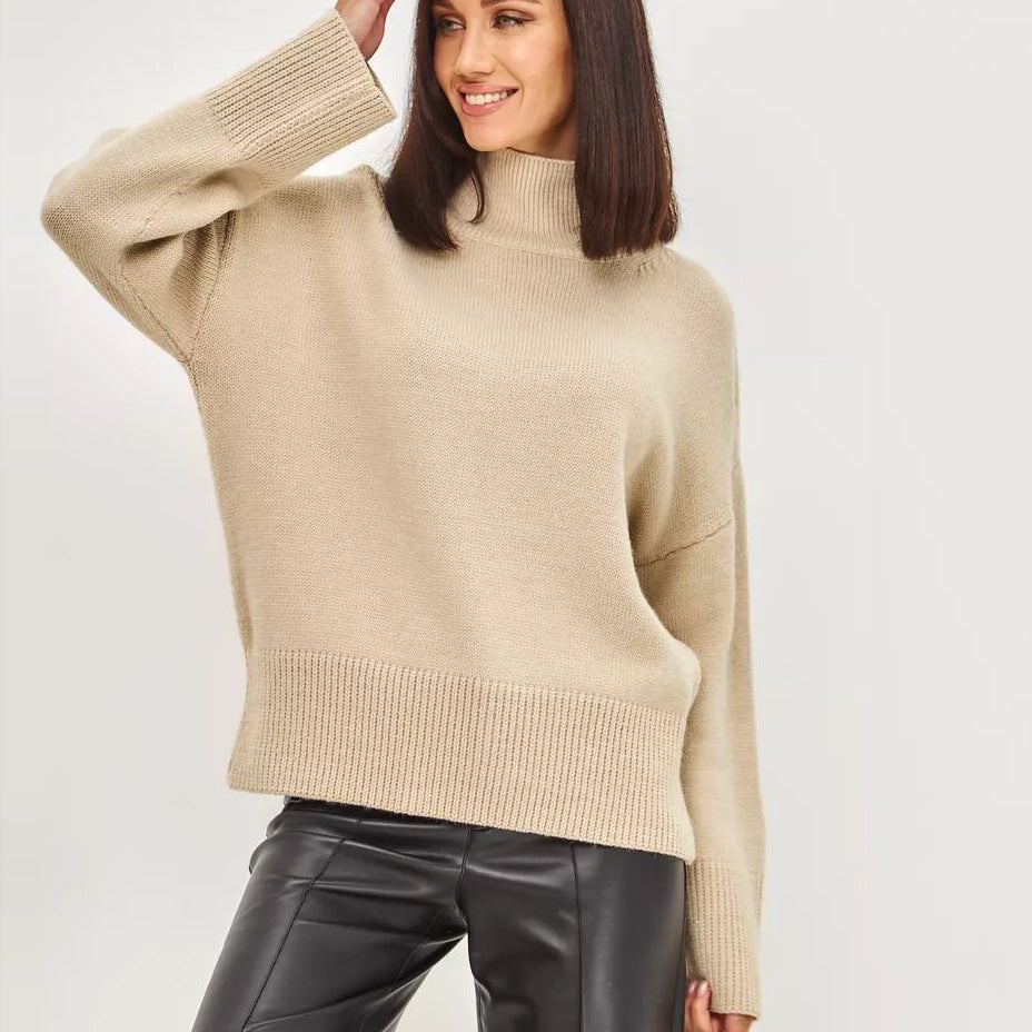 Damen Grobstrickpullover mit hohem Kragen und modernen Ärmeln Fudus