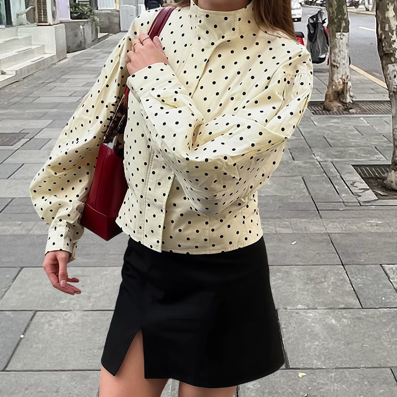 Damen lässige Blousonjacke mit Punkten und weiten Ärmeln Fudus