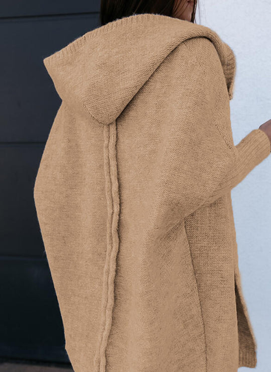 Damen Kapuzenstrickmantel mit seitlichen Schlitzen Fudus