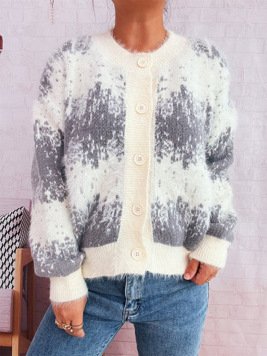 Damen kuschelige Strickjacke mit modischem Knopfdesign und weichem Material Fudus