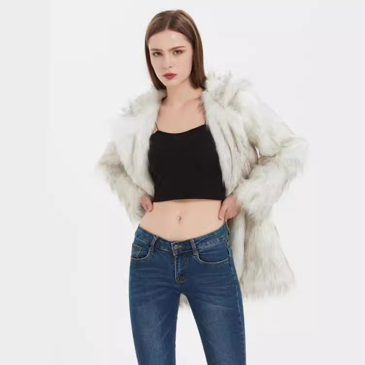 Damen Hoodiejacke aus kuscheligem Kunstfell mit seitlichen Taschen Fudus