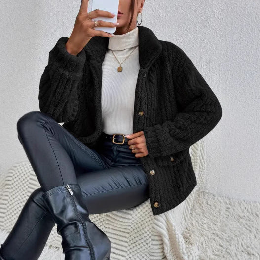 Damen Kuschelige Fleecejacke mit aufgesetzten Taschen Fudus