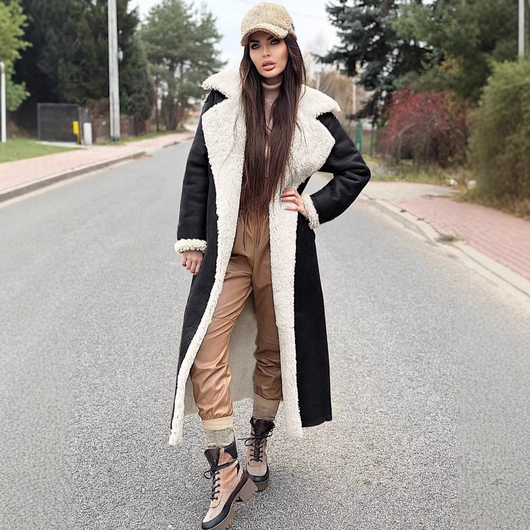 Damen Langer Fleece-Mantel mit Umlegekragen Fudus