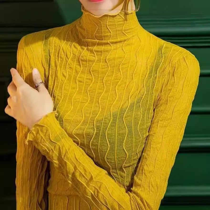 Damen Langarm-Top aus transparentem Material mit wellenförmigem Design Fudus