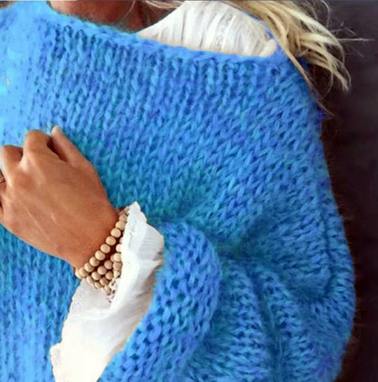 Damen Grobstrickpullover mit weiten Ärmel Fudus