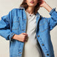 Damen Lässige Oversized-Jeansjacke mit Großen Taschen
