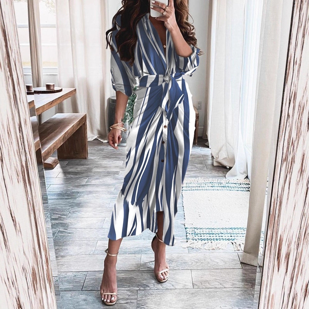 Damen Kleid mit Wickeloptik und Knopfdetails Fudus