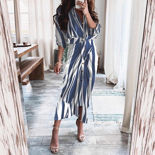 Damen Kleid mit Wickeloptik und Knopfdetails Fudus