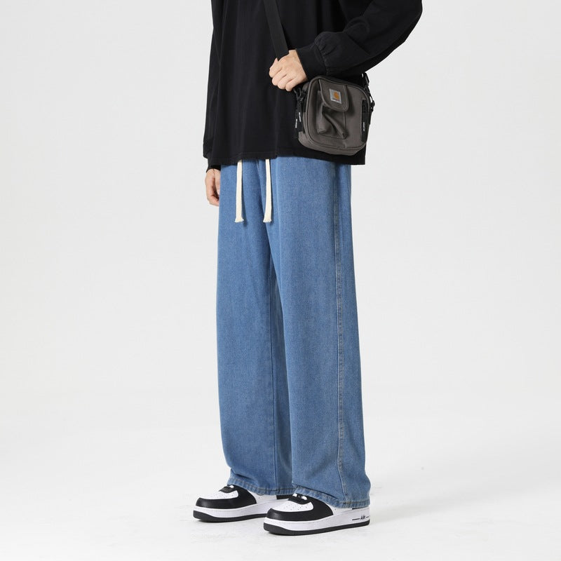 Herren lässige weite Jeanshose mit elastischem Bund und seitlichen Eingrifftaschen Fudus