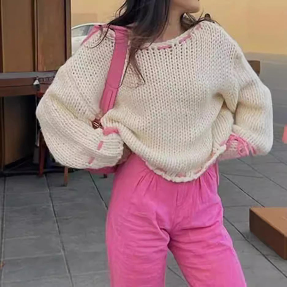 Damen Grobstrickpullover mit verspielten Details und lässigem Schnitt Fudus