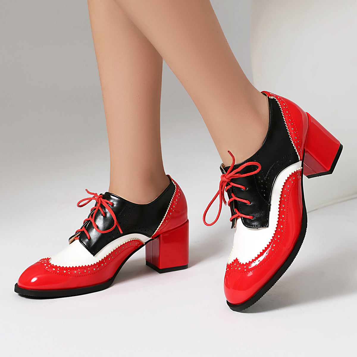 Damen Elegante Schnürpumps Broguemuster