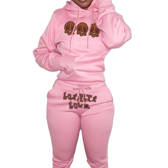 Damen Hoodie und Jogginghose Set mit kreativem Weihnachtsmotiv und bequemen Schnitt Fudus