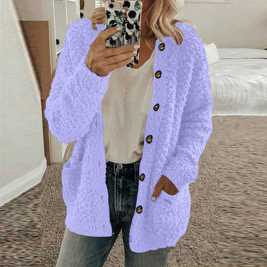 Damen Kuschelige Teddy-Fleecejacke mit praktischen Taschen Fudus