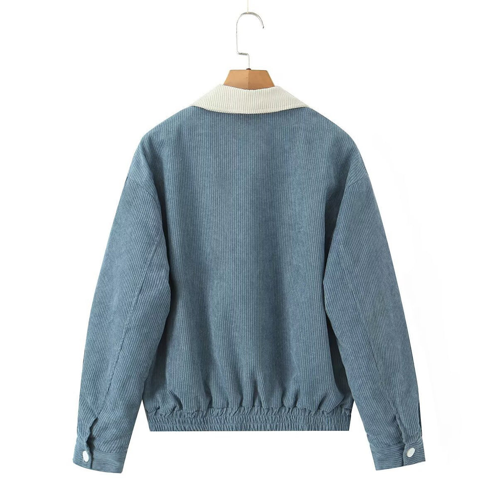 Damen lässige Cordjacke mit praktischen Pattentaschen und elastischem Bund Fudus