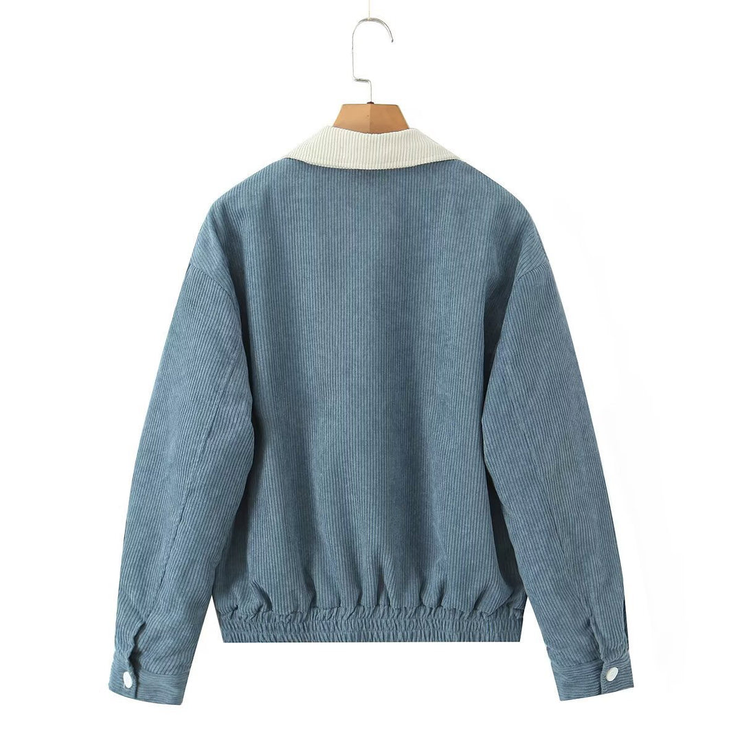 Damen lässige Cordjacke mit praktischen Pattentaschen und elastischem Bund Fudus