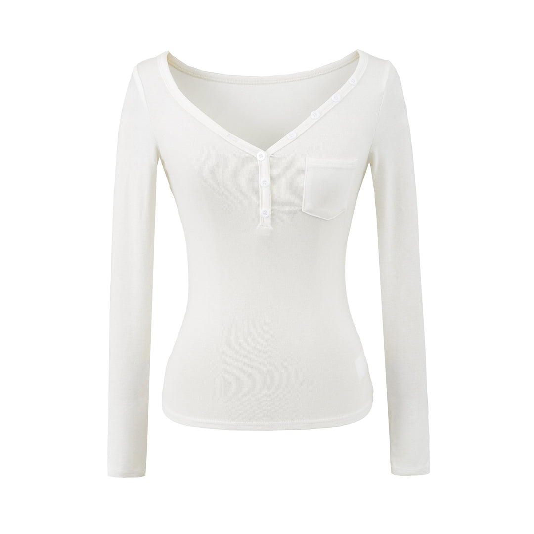 Damen langärmeliges Henley-Shirt Fudus