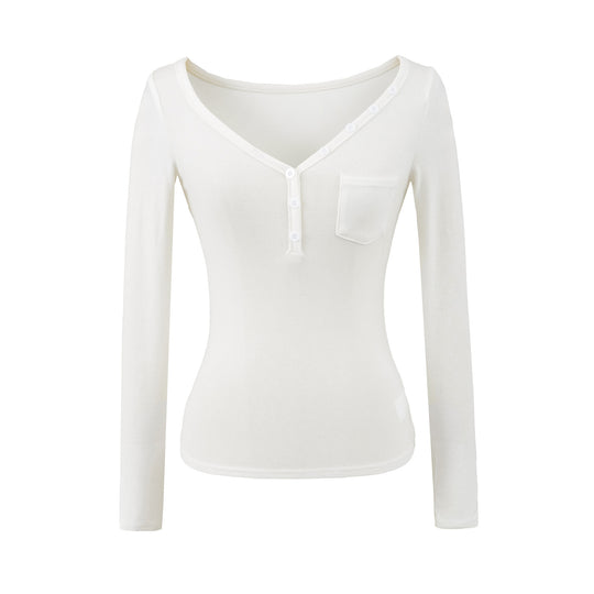 Damen langärmeliges Henley-Shirt Fudus