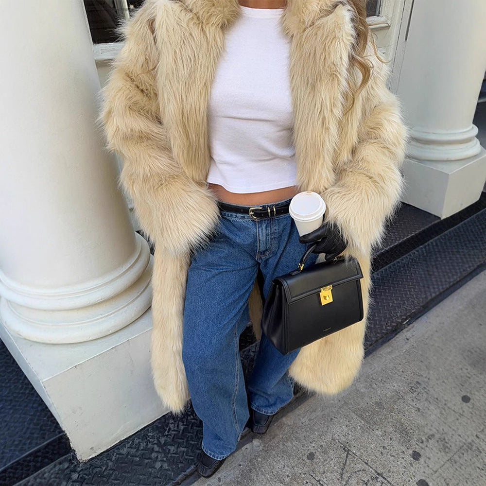 Damen Kunstfellmantel mit voluminösen Ärmeln und elegantem Schnitt Fudus