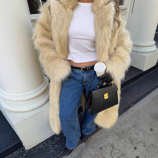 Damen Kunstfellmantel mit voluminösen Ärmeln und elegantem Schnitt Fudus